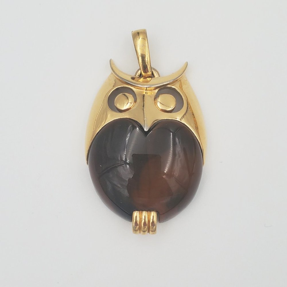 Vintage Crown Trifari Brown Owl Pendant